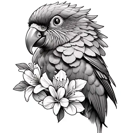 A Sun Conure With Azalea Flowers