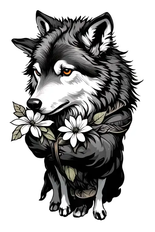 Wolf In Sheep Clothing Holding Flower