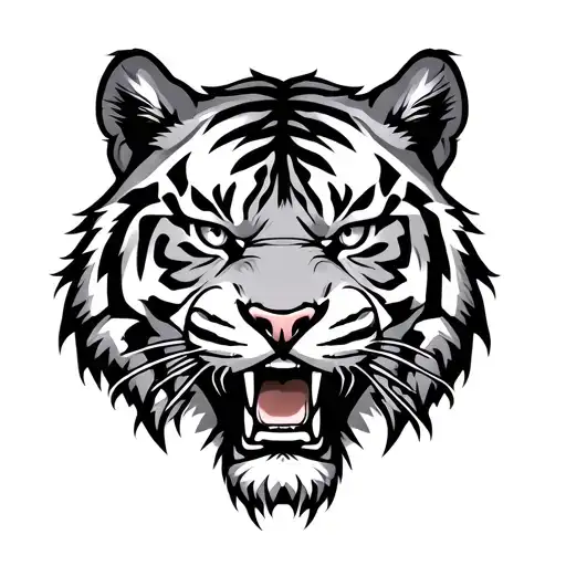 Angry Black And White Tiger Head