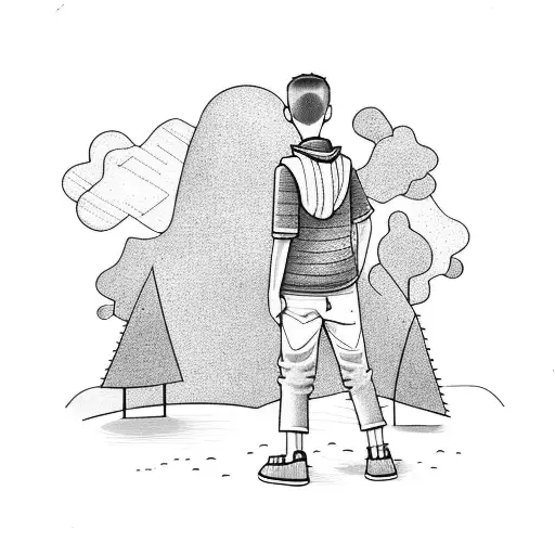 A Boy Standing Ina Forest Looking Into The Sky And The Galaxy Showing