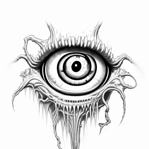 Creepy Dripping Eyeball With Teeth In Pupil And Tendrils Coming From It