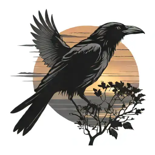 A Crow With The Sunset In The Background