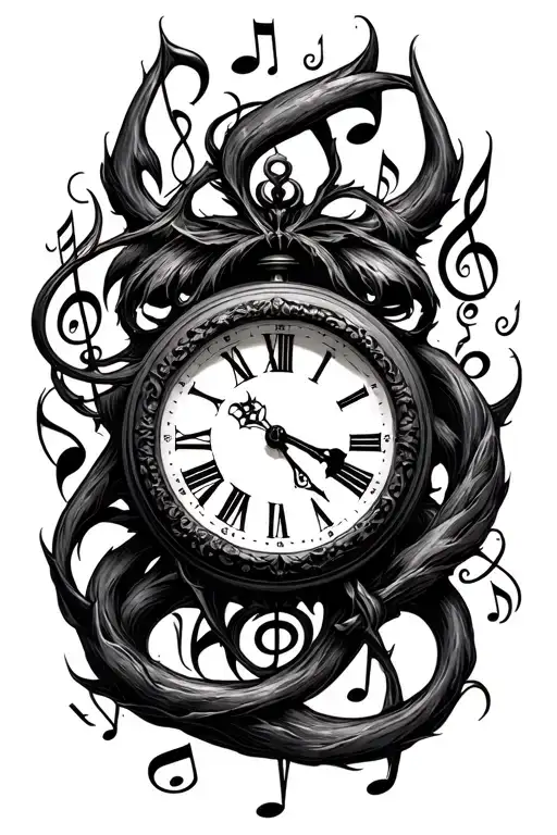 Evil Clock Surrounded Wicked Music Note Intertwined