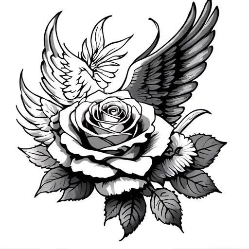 Rose With Eagle Wing Coming Out Of It On The Shoulder Going Down The Arm