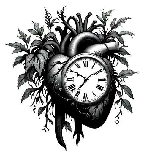 Plants Growing From Human Heart And Clock