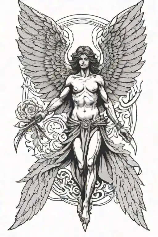 Angel With Spread Wings Looking Down