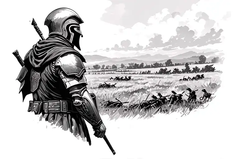 Spartan Soldier Looking At A Battlefield Overlooking The Field