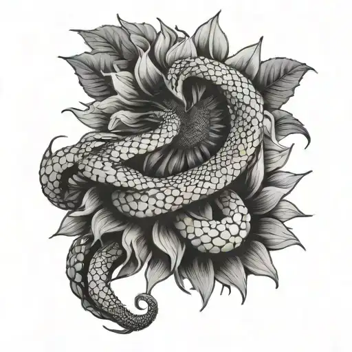 A Snake Coiled Around A Paintbrush With A Sunflower Background
