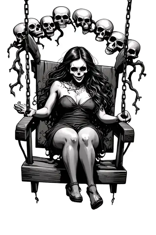 Scary Girl On A Swing With Skulls