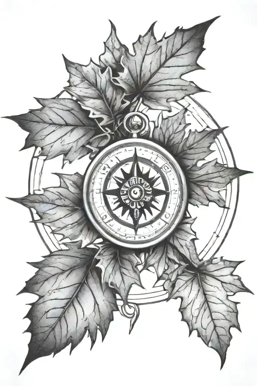 Sugar Maple Leaves Compass Surrounded