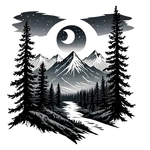 Forest Landscape Woods Long Trees Mountains Starsigns Moon Full Arm