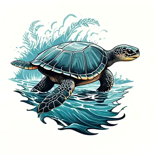 Raie And Turtle With The Sea