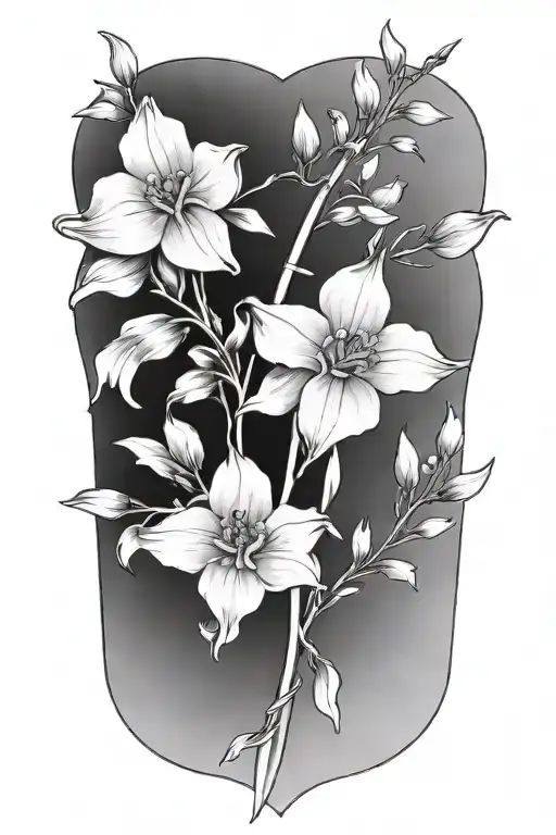 An Arrow Surrounded By Violets And Daffodils