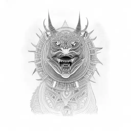 An Intricate Black And Grey Tattoo Of A Roaring Amstaff With A New York Skyline In The Background