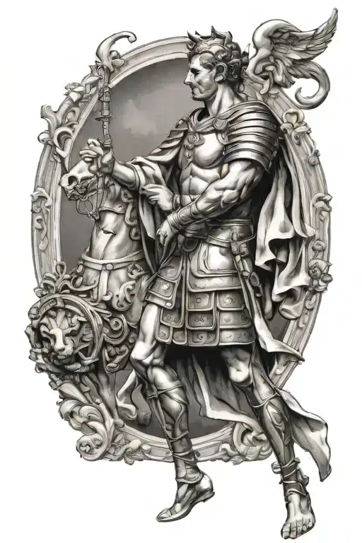 Publius Cornelius In A Full Body Statuesque Style In Roman Military Uniforms