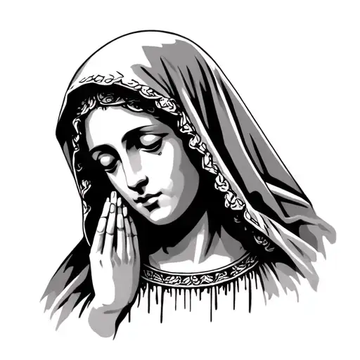 Praying Madonna Face With Hood With Torn Clothes