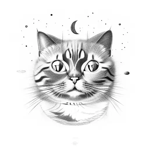 An Artistic Representation Of A Cat With A Galaxy As Its Fur Pattern