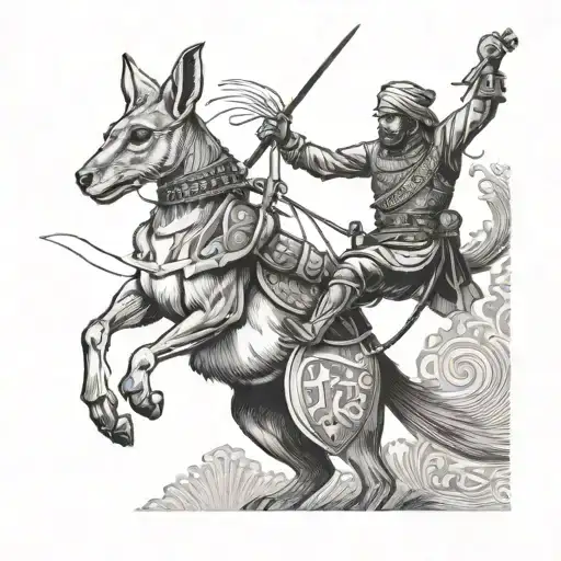 An Ottoman Warrior And An Australian Kangaroo Jumping