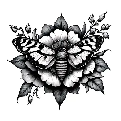 Floral Hand Tattoo With Small Moth