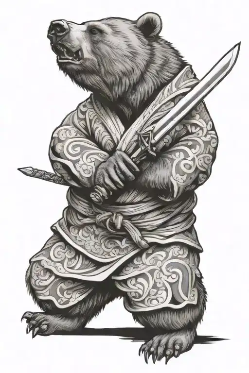 Bear In Kimono Holding A Sword