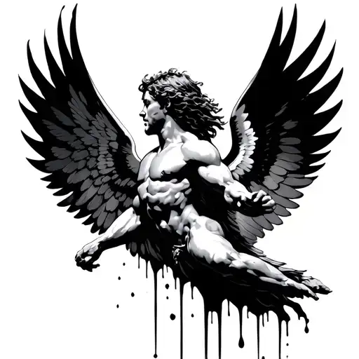 Icarus Falling With Wings Melting Side Profile