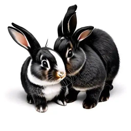 Two Bunnies That Are Butting Heads The Bunnies Are Black And White The Bunnies Are Also Very Chubby
