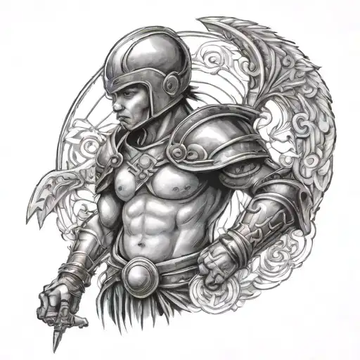 A Child Dressed As A Warrior Protecting The Chest