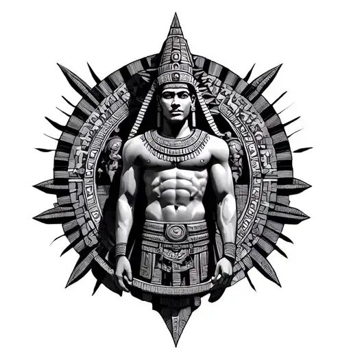 Aztec Statue Full Body With Versace Designs On Back Ground
