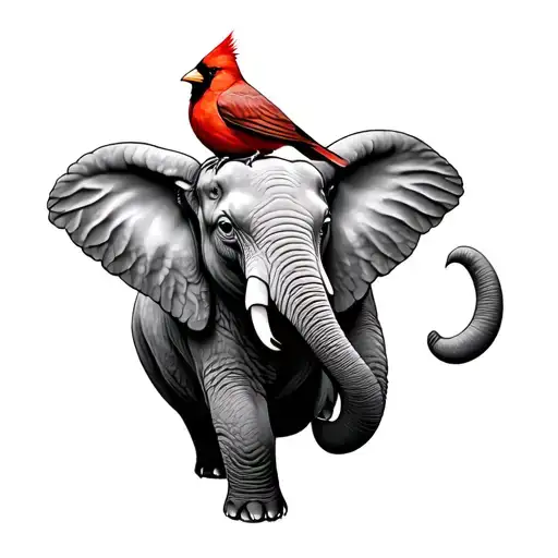 An Elephant Holding A Cardinal In His Trunk