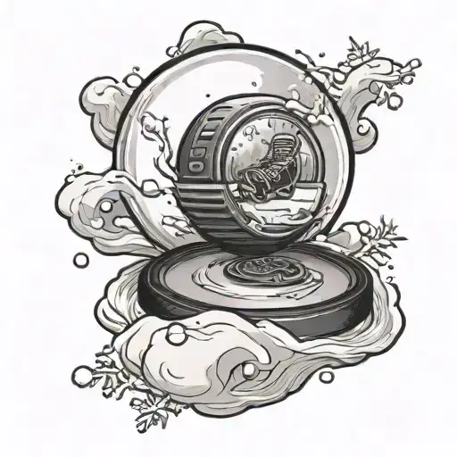 A Black-grey Tattoo Of A Hockey Puck With A Snow Globe Inside