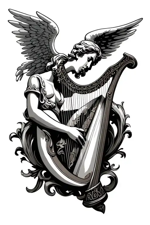 Cu Culainn Irish Harp With Angel