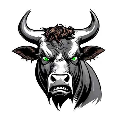 Angry Half Faced Bull With Green Eye