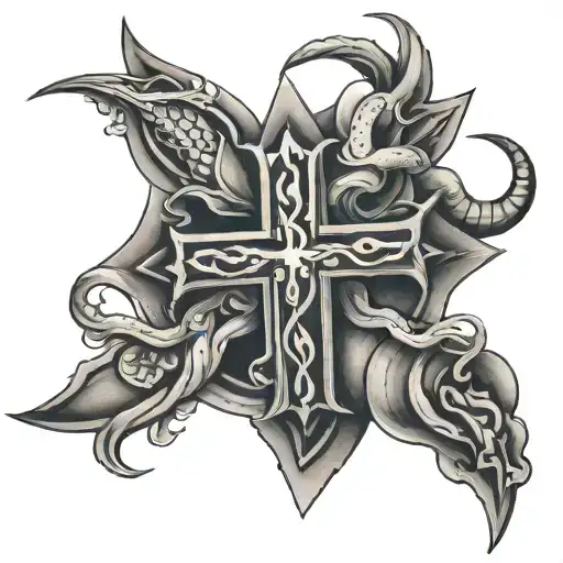 Upside Down Cross With Snake Around It