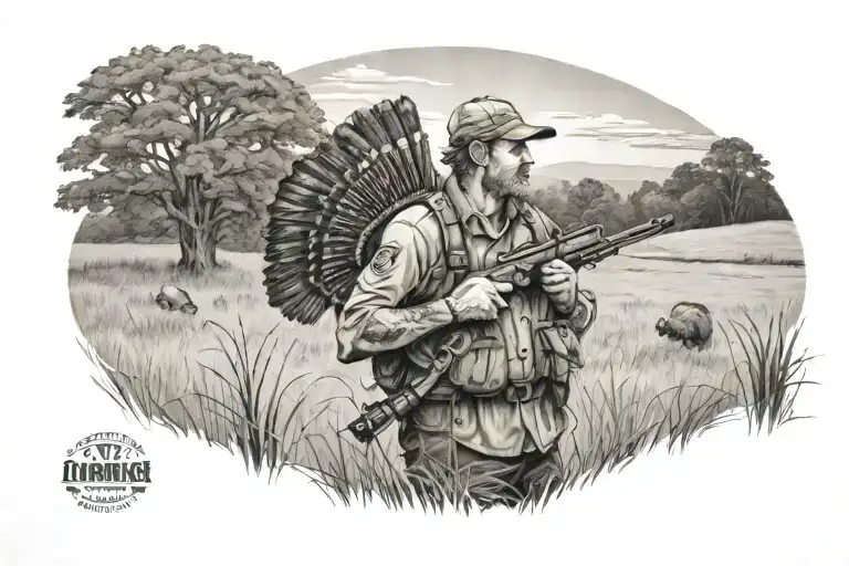 Guy In Field Turkey Hunting Scene