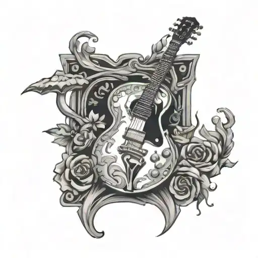A Tattoo Design Representing The Fusion Of Funerary Occupation With Rock Music