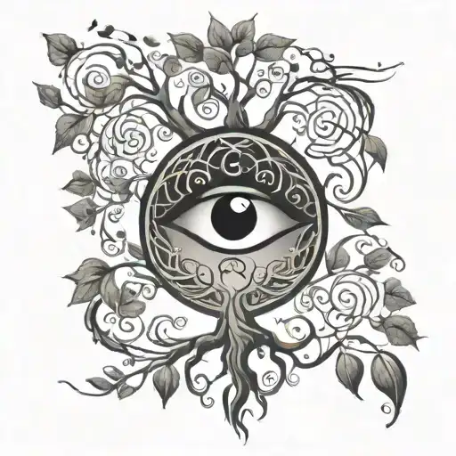 A Stylized Tree Of Life With A Third Eye As The Focal Point