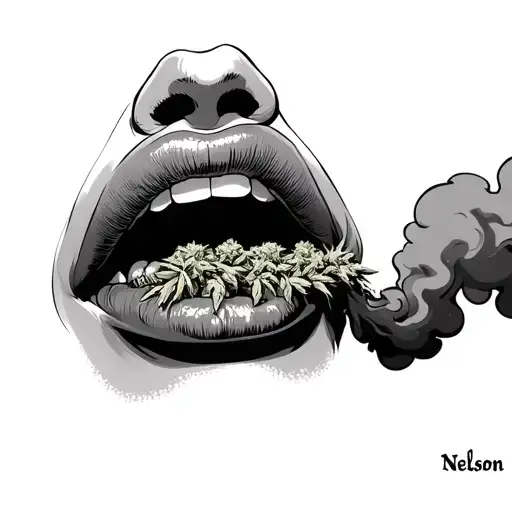 Willow Tree With Name Nelson In Marijuana Smoke Out Of Mixed Girls Mouth