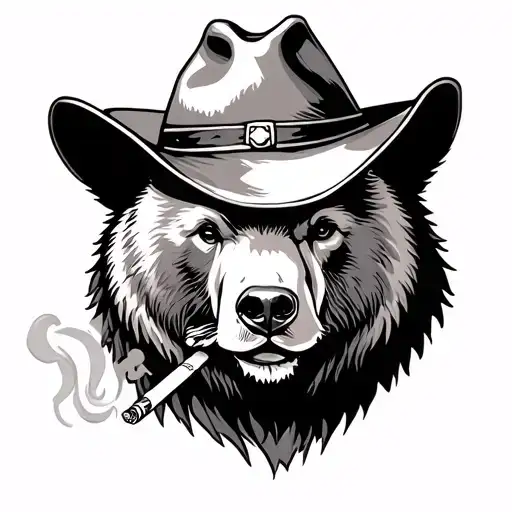 Bear Wearing A Cowboy Hat Smoking A Cigarette