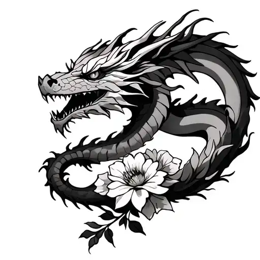 Dragger With Dragon Outline And Flowers