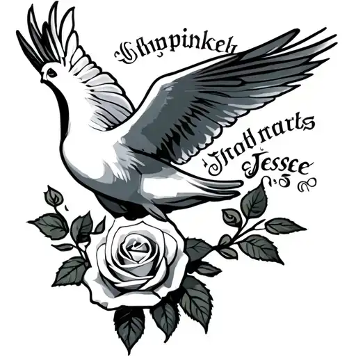 Dove Landing With Rose With The Name Jesse Coming Down From Its Neck