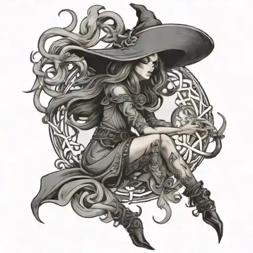 A Witch Casting A Spell With Intricate Knotwork Intertwined In The Design