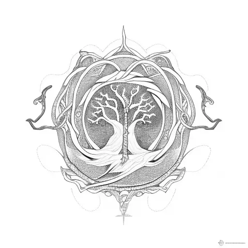 Ouroboros And Tree Of Life At The Bottom