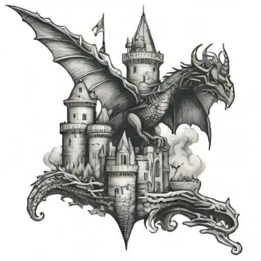 Combine Elements Of A Pilot's Uniform With A Fantasy Dragon Flying Over A Medieval Castle