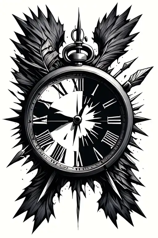 Broken Clock Face With An Arrow Piercing Through