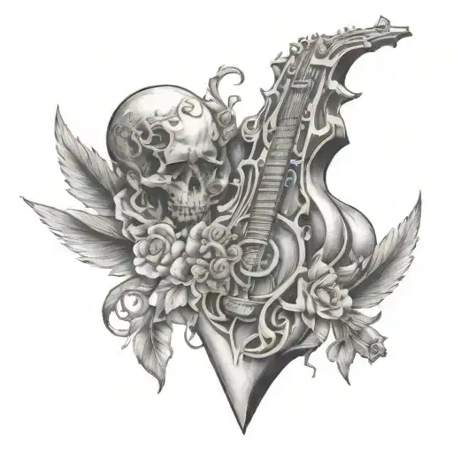 A Tattoo Design Representing The Fusion Of Funerary Occupation With Rock Music
