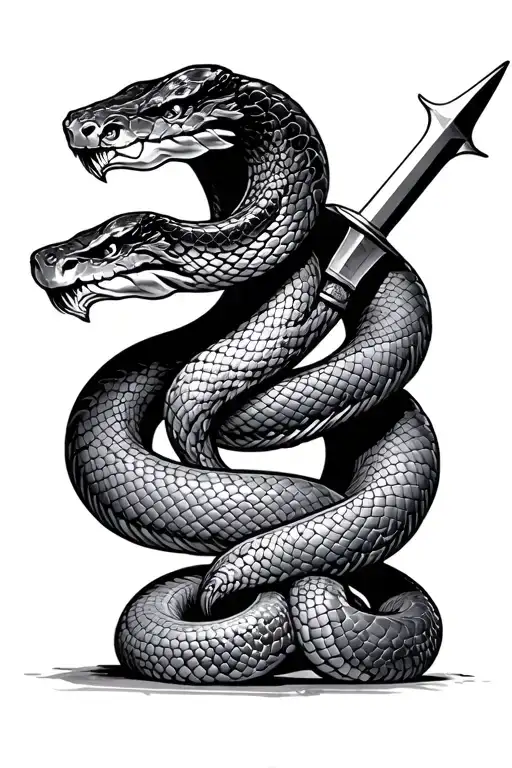 Three Headed Snake With A Dagger For A Tail