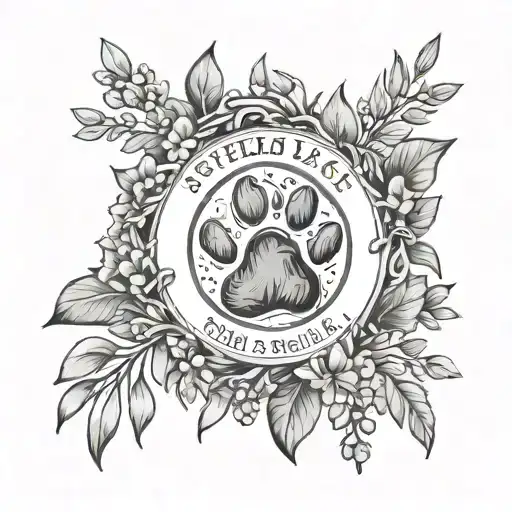 Dog Paw Print Surrounded By Honeysuckle Wreath With The Name Stella