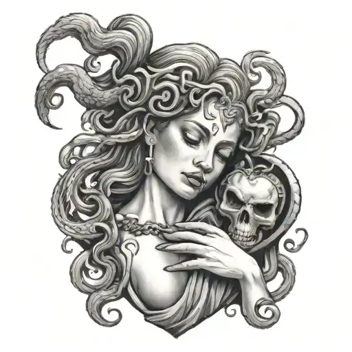 Medusa Holding A Human Heart To Her Face While Crying