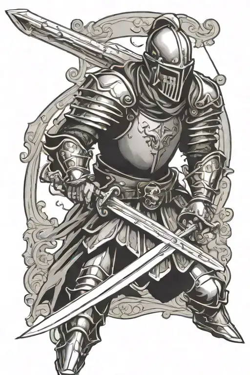 Knight In Plate Mail Holding Sword With Skull Face