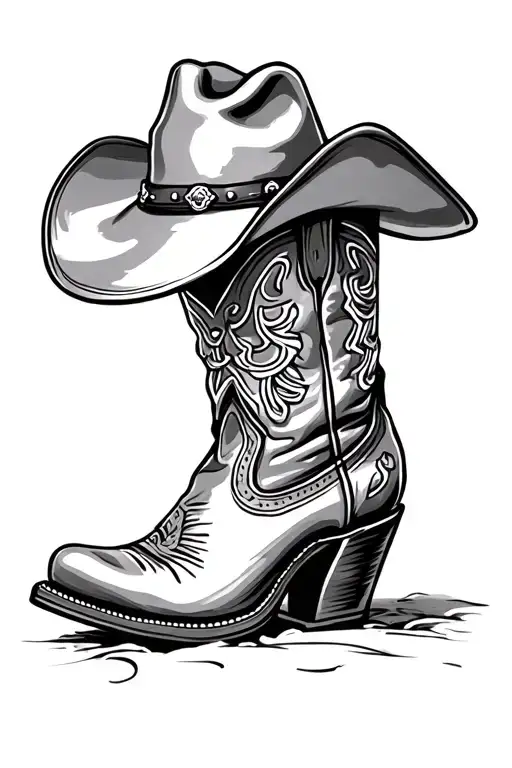 Cowboy Hat On Top Of Cowboy Boots